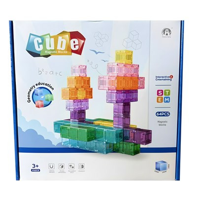 لگو مگنتی مکعب شفاف ۶۴ تکه با رنگهای جذاب