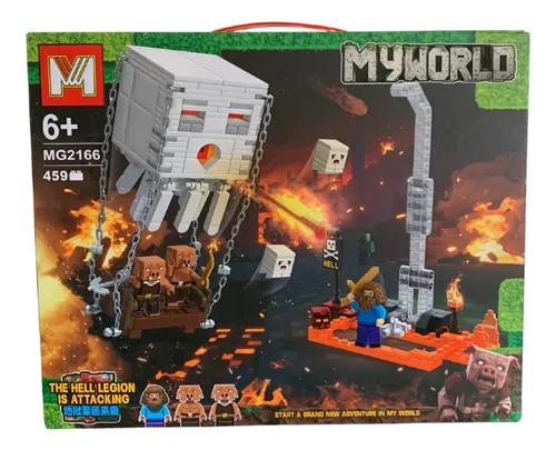 لگو ماینکرافت حمله لشکر جهنمی با غول Ghast و سازههای Nether؛ مناسب ساختوساز و بازی تخیلی.